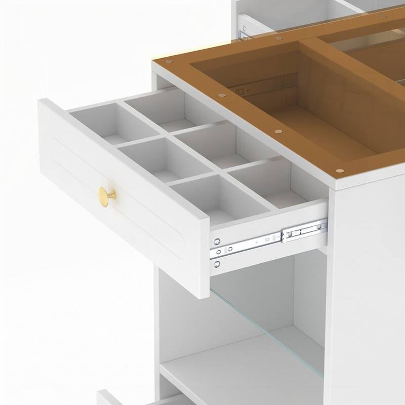 Wardrobe Armoire Bedroom Island with Glass Display Top and Open Shelves