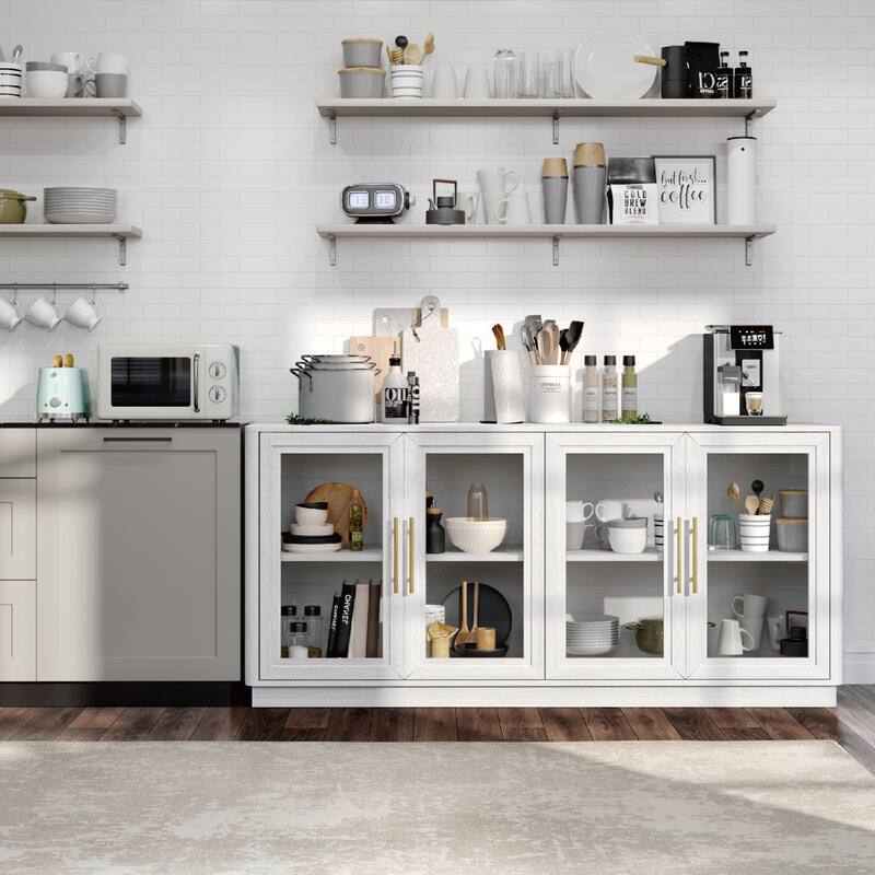 Modern Glass Door Buffet Cabinet with 4 Doors