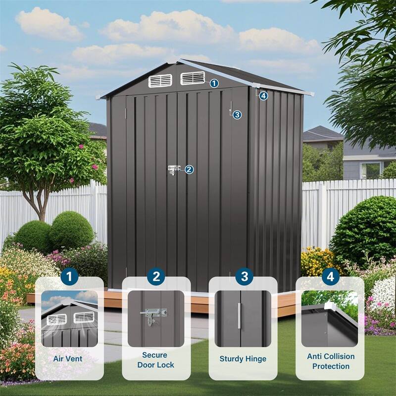 5X3 FT Metal Outdoor Storage Shed,Tool Shed w/Peaked Roof Waterproof