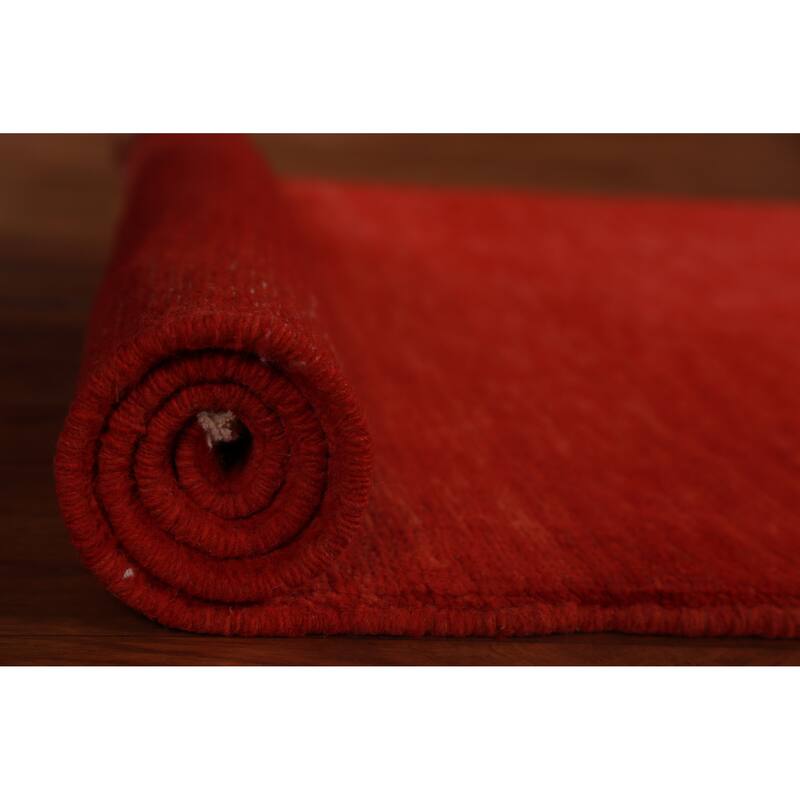 Red Modern Gabbeh Oriental Rug Hand-Knotted Wool Carpet - 3'3" x 4'11"
