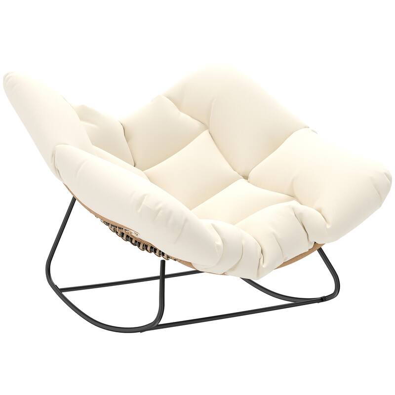 Outsunny Papasan Rocking Chair, Wicker Oversized Indoor Outdoor Rocking Chair with Cushion