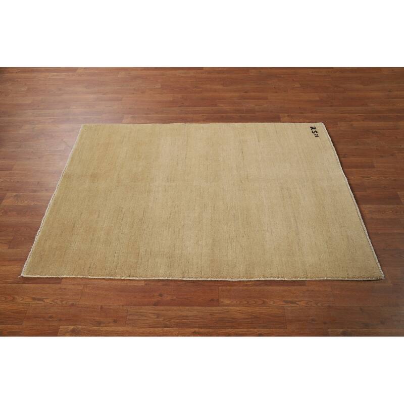 Modern Gabbeh Oriental Rug Hand-Knotted Solid Wool Carpet - 3'5"x 4'11"