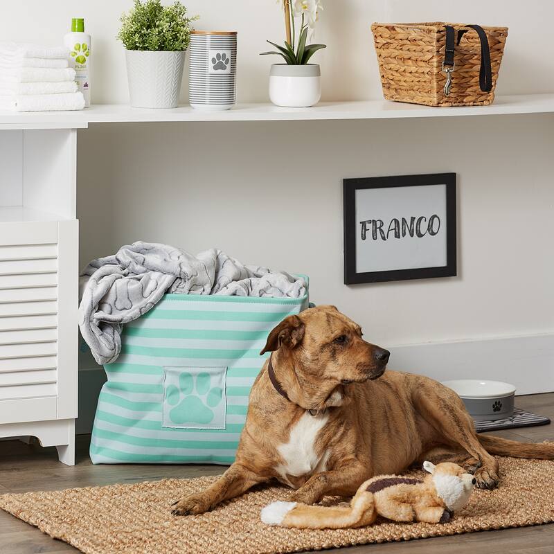 Bone Dry Polyester Pet Bin Stripe With Paw Patch Black Rectangle Large