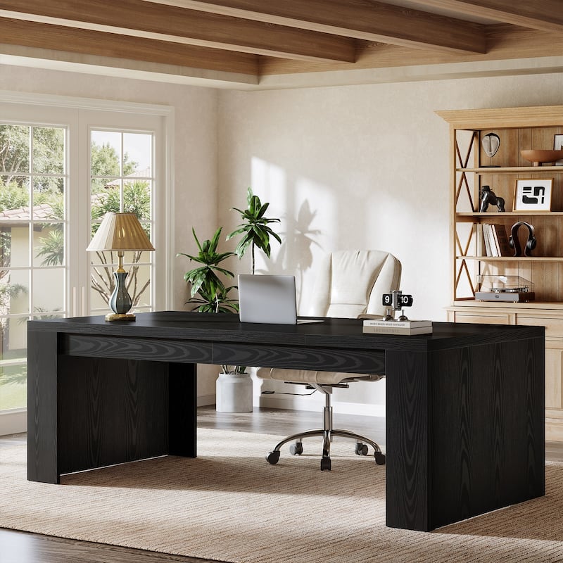 70.9" Wood Computer Desk, Executive Office Desk, Home Office Writing Workstation Business Accent Desk - Black