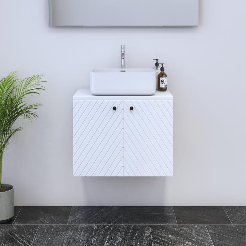 Avela 2D 60 Floating Bathroom Vanity (24" Width) - 16" Vessel White - White