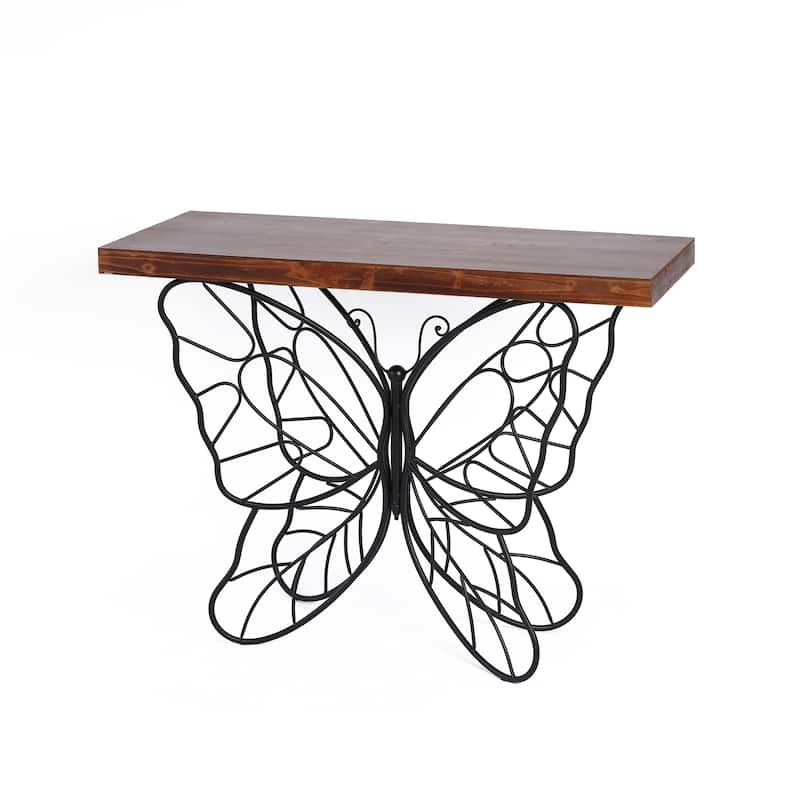 Butterfly Black and Brown Metal and Wood Accent Table - 31.25" H x 40.75" W x 16" D