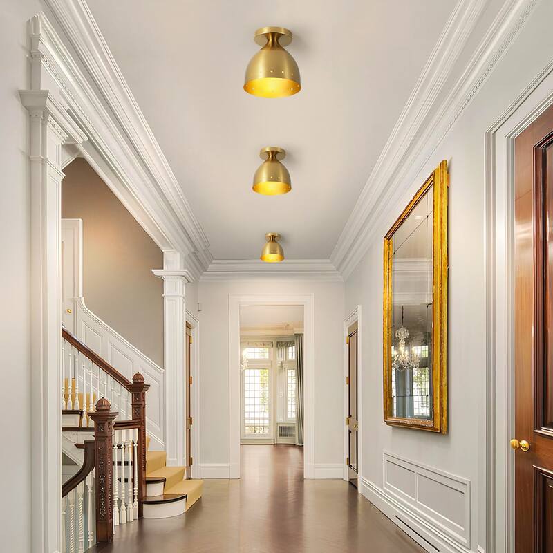 6.9" W 1-Light Retro Handcrafted Brass Finish Gold Interior Dome Design Flush Mount Ceiling Light for Bedroom, Kitchen