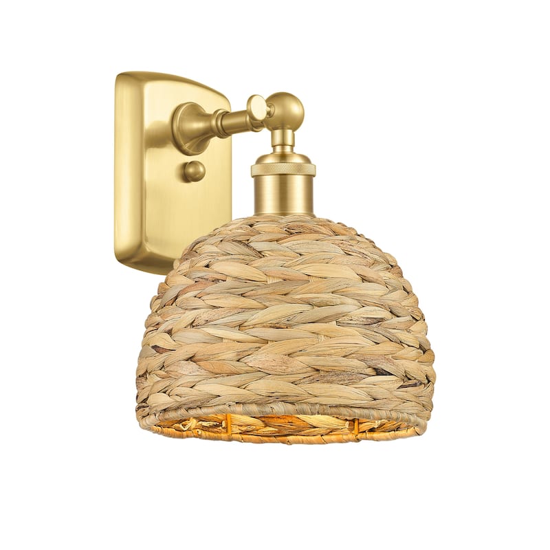 Innovations Lighting 516-1W-12-8 Woven Rattan Sconce Woven Rattan 12" - Satin Gold / Natural