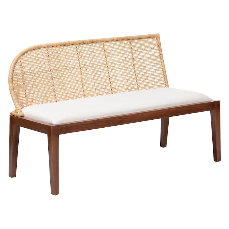 Okinawa 2-Piece Corner Bench Set - L-Shaped Dining Nook Seating with Acacia Wood Base and Natural Rattan, Boho Coastal Set