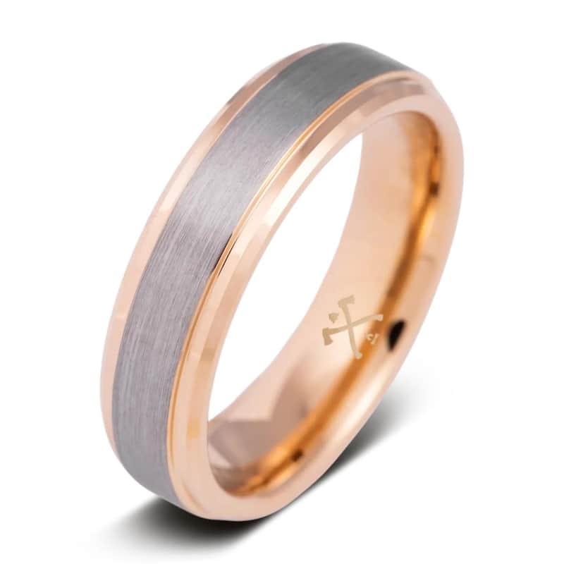 Manly Bands THE GENTLEMAN Tungsten Rose Gold Plated 6mm Satin Band