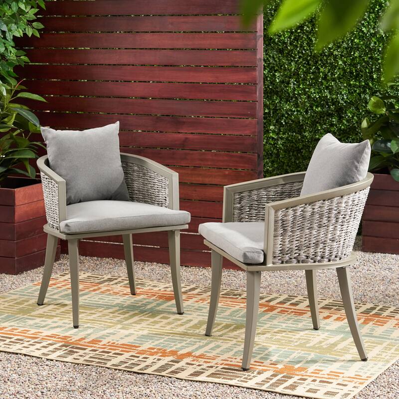 Roomfitters Pebble Outdoor Wicker Patio Chairs with Water Resistant Cushions, Modern Armchair, Grey Set of 2 - Set of 2