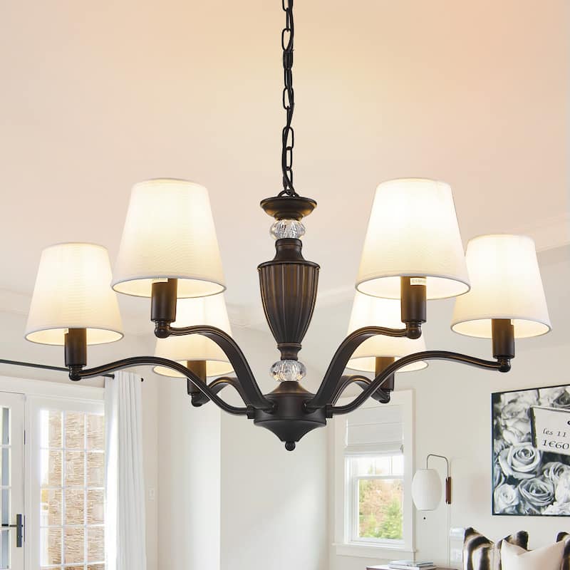 Farmhouse Dining Room Light Fixture, 6-Light Chandeliers for Dining Room with White Fabric Shade
