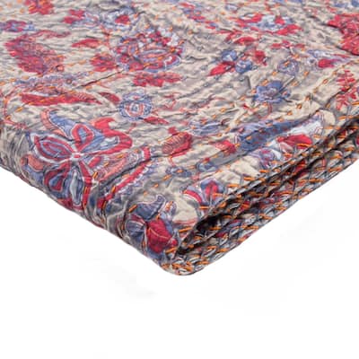 50" x 70" Multicolored Kantha Cotton - Throw