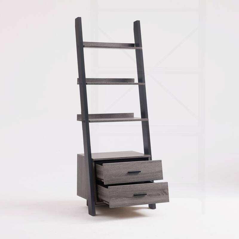 Versatile Two-Drawer Ladder Bookcase with Multiple Shelves
