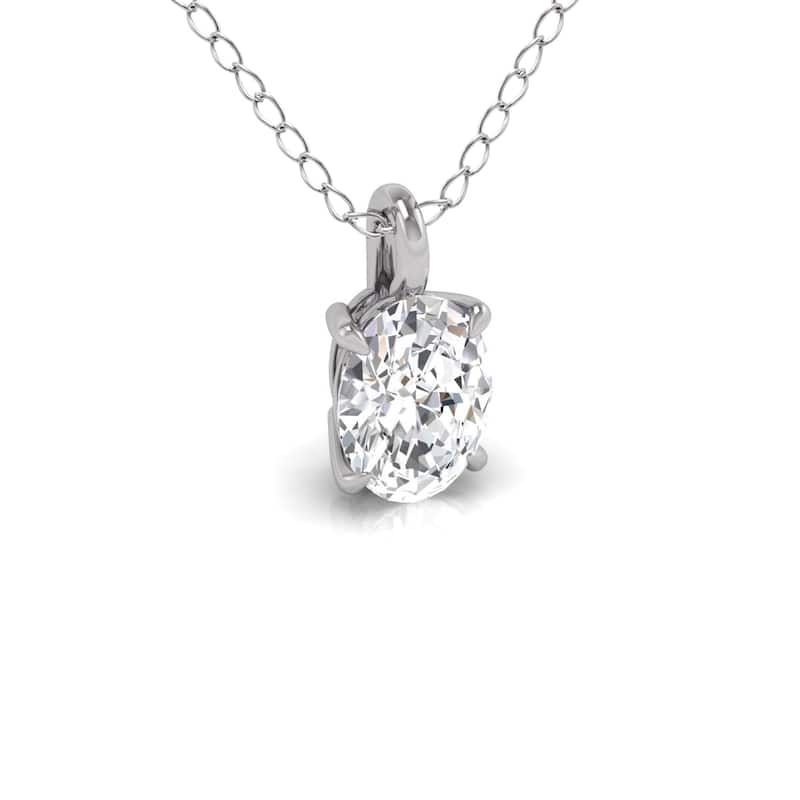Marquee Lab Grown 1/2 Carat Oval Solitaire Diamond Pendant in 14K White Gold