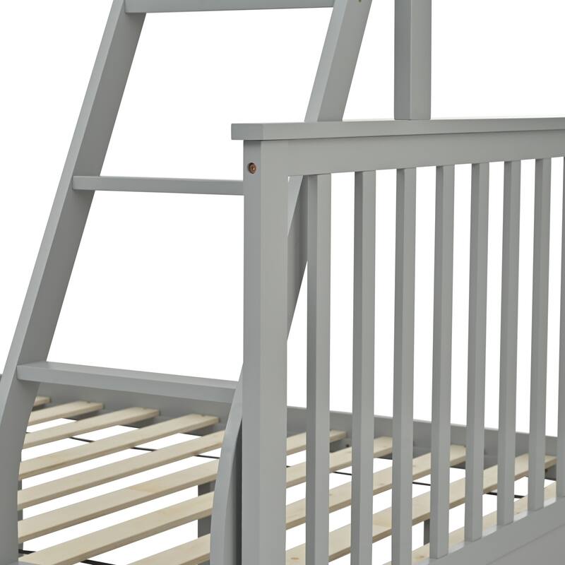 Twin Over Full Bunk Bed with Storage Drawers, Wooden Bunk Bed with Ladder and Safety Guard Rails