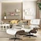 Mid Century Modern Lounge Chair and Ottoman with Real Leather for Home Office Living Room - Walnut&Ivory white