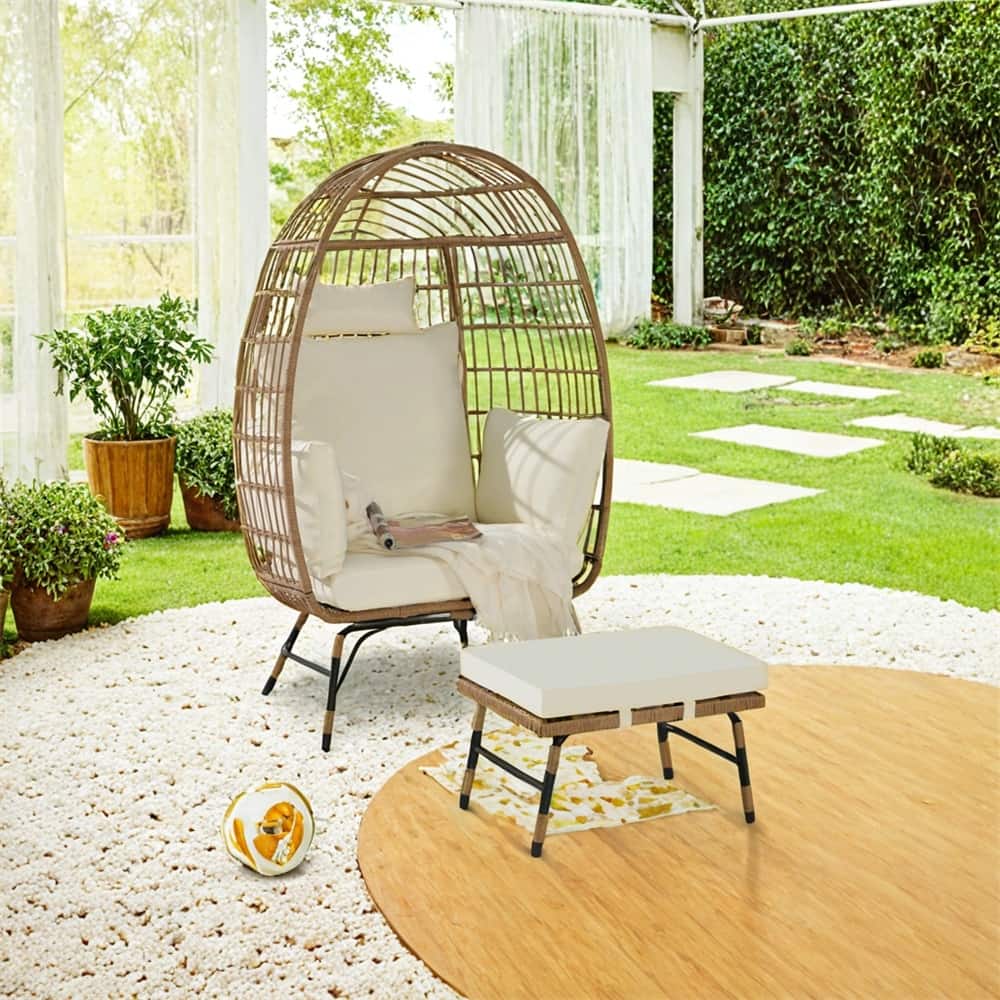 Wicker Egg Chair,Rattan Large Egg Chair Indoor Outdoor,with Ottoman