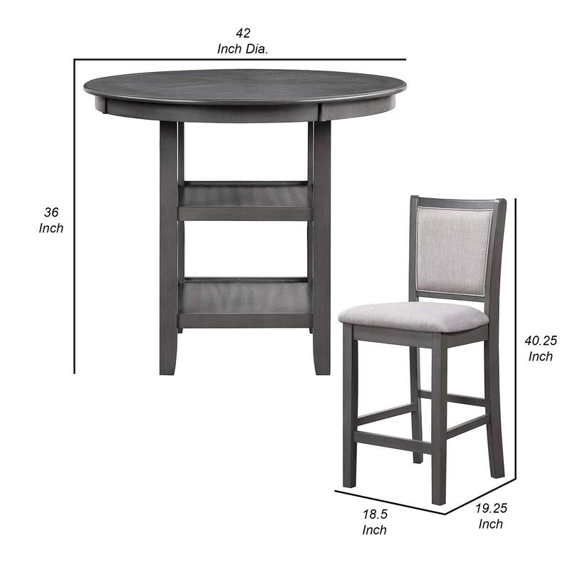 Isla 5 Piece Counter Height Table Set, 4 Crossback Chairs, Gray Polyester