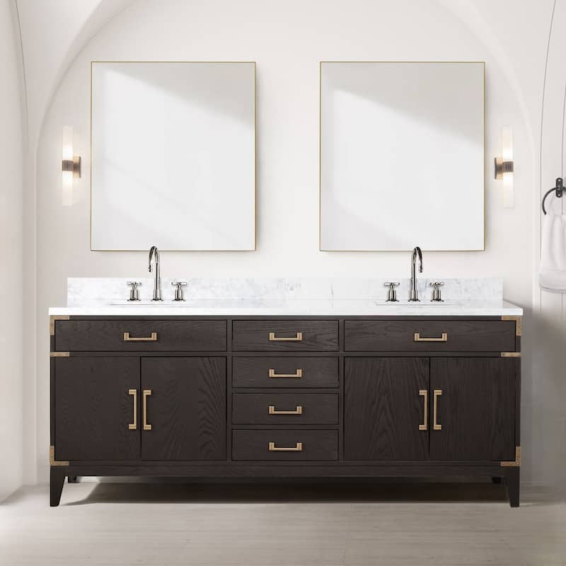 Lexora Laurel Bath Vanity, Carrara Marble Top, and Mirror
