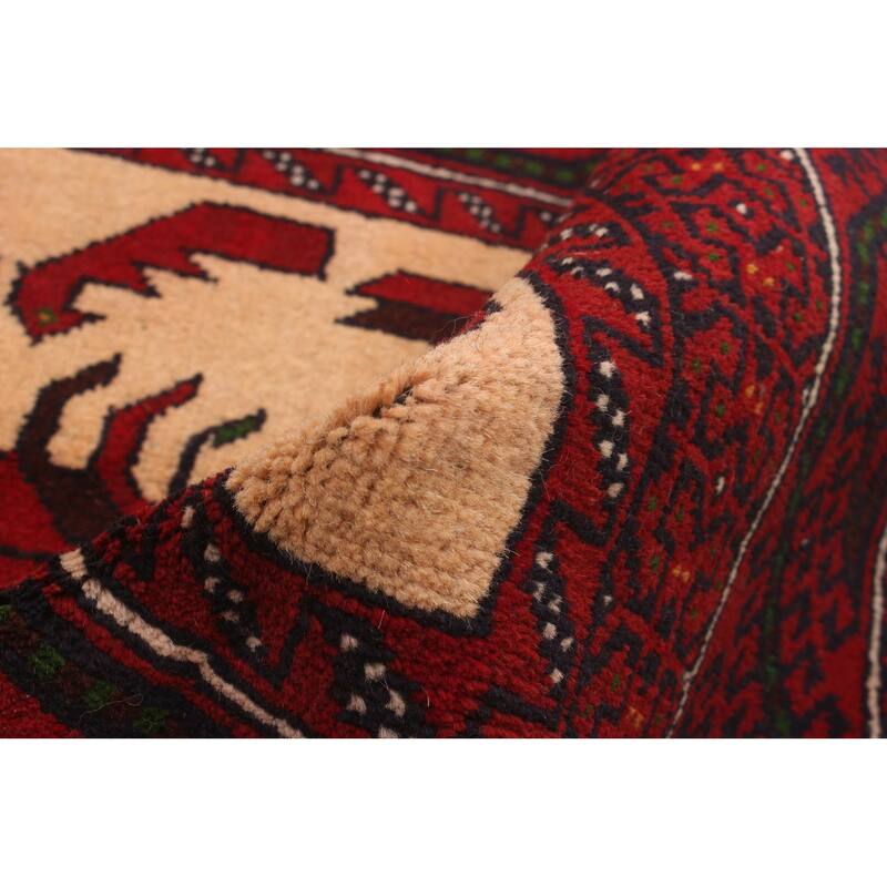 Hand-knotted Rizbaft Red Wool Rug - 3'0" x 5'10"/3'0 x 5'10