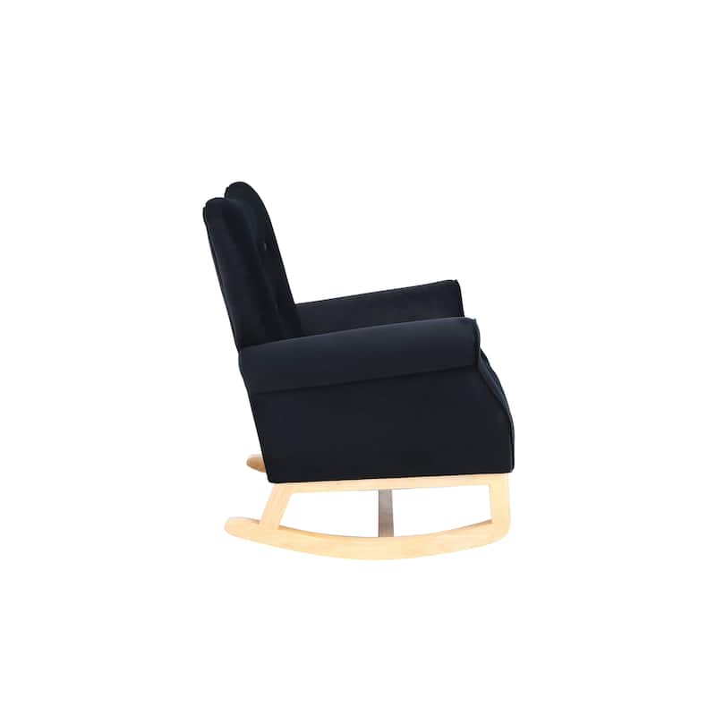 Mid Century Fabric Rocker Chair with Wood Legs and velvet for Livingroom Bedroom