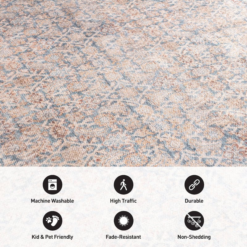 Beige Vintage Washable Rug - Low Pile, Subtle Pattern for Neutral Spaces