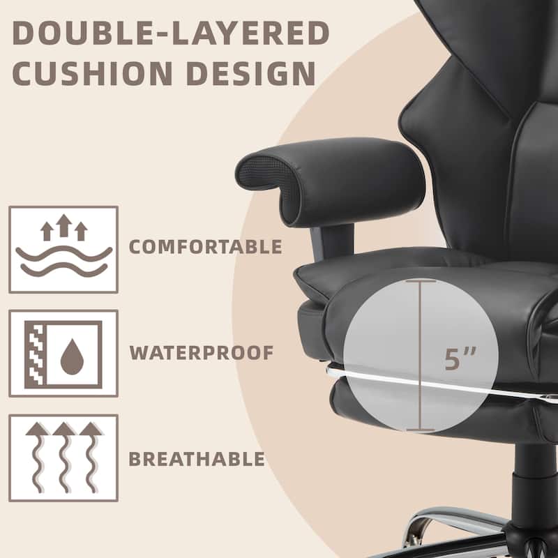 Ergonomic 6-Point Massage Office Chair with Heating, Reclining Function, Retractable Footrest, and Adjustable Armrests