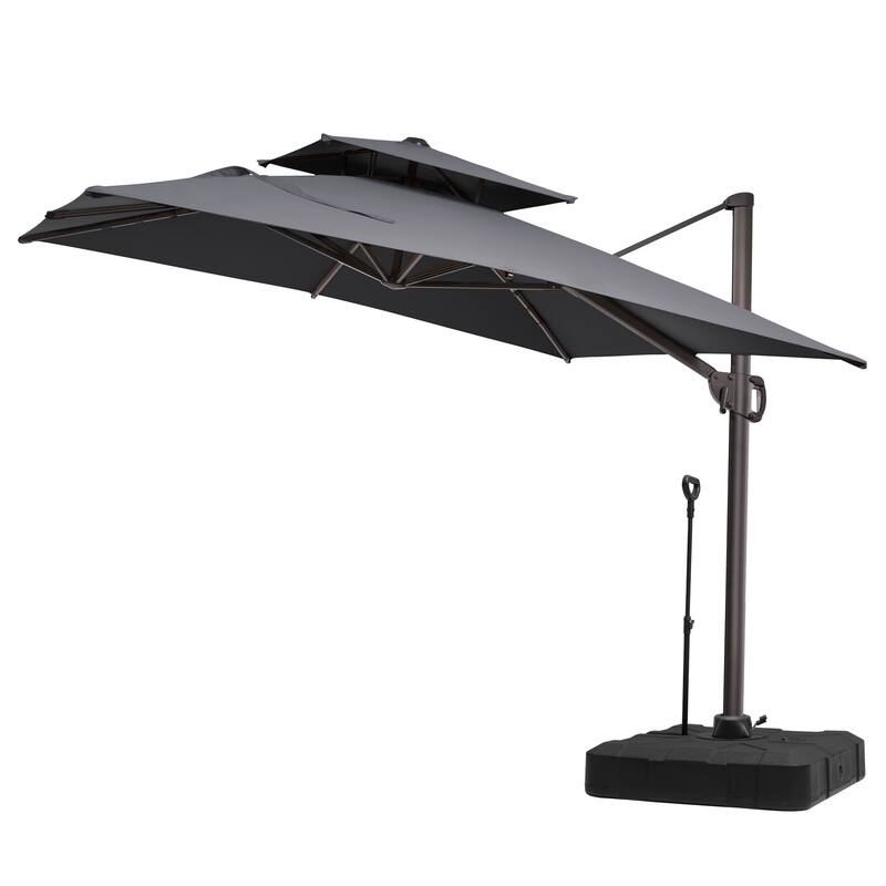 9x11FT Outdoor Patio Dual Top Umbrella Cantilever Offset with Rod Base