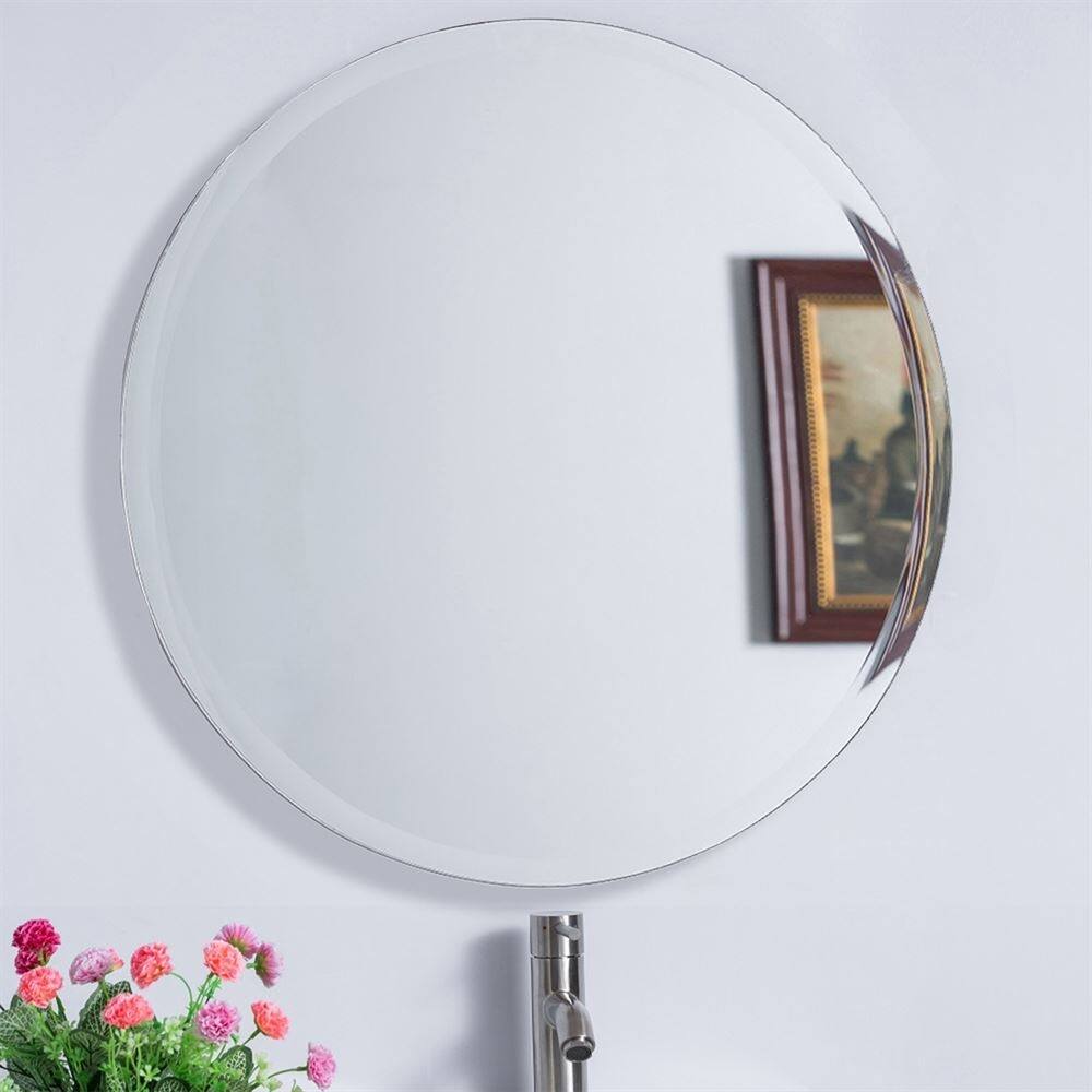 22" Round Frameless Bathroom Vanity Mirror - Mirrored Glass - 22 in.