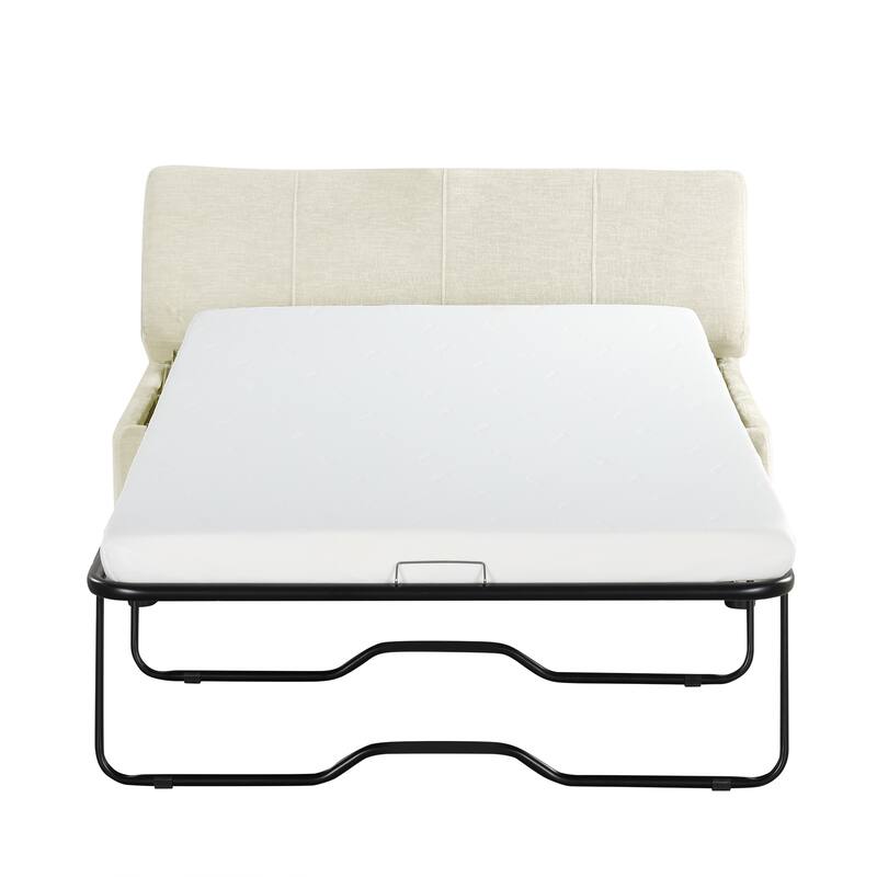Twin Size Folding Ottoman Sleeper Bed with Mattress, White, Chenille