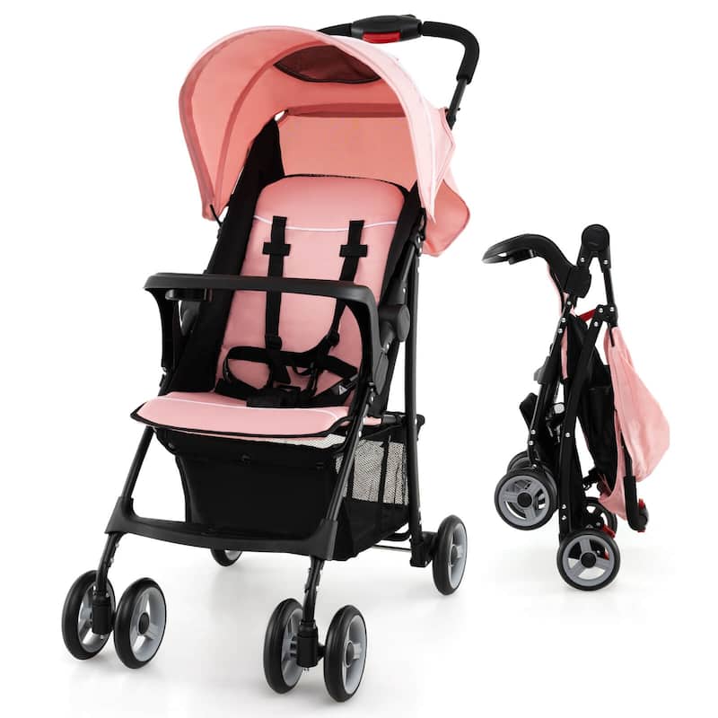 Costway Foldable Lightweight Baby Stroller Travel Pushchair 5-Point - See Details - Pink