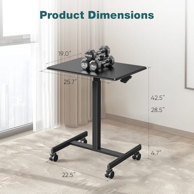 Small Mobile Laptop Desk with Wheels - Portable Adjustable Height Rolling Standing Table for Home, Office & Classroom