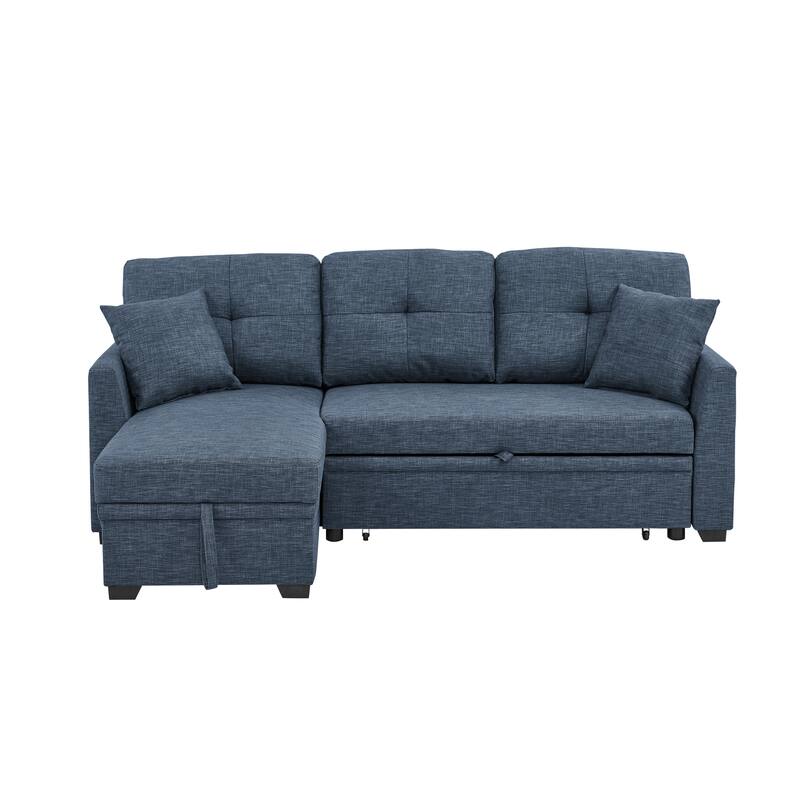 Polyester Upholstered Sleeper Sofa with Chaise and Storage 84 Inch Wide