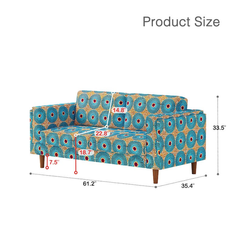 61.2'' Bohemian Print Recliner Sofa with Arms with Solid Wood Legs - 7'6" x 9'6"