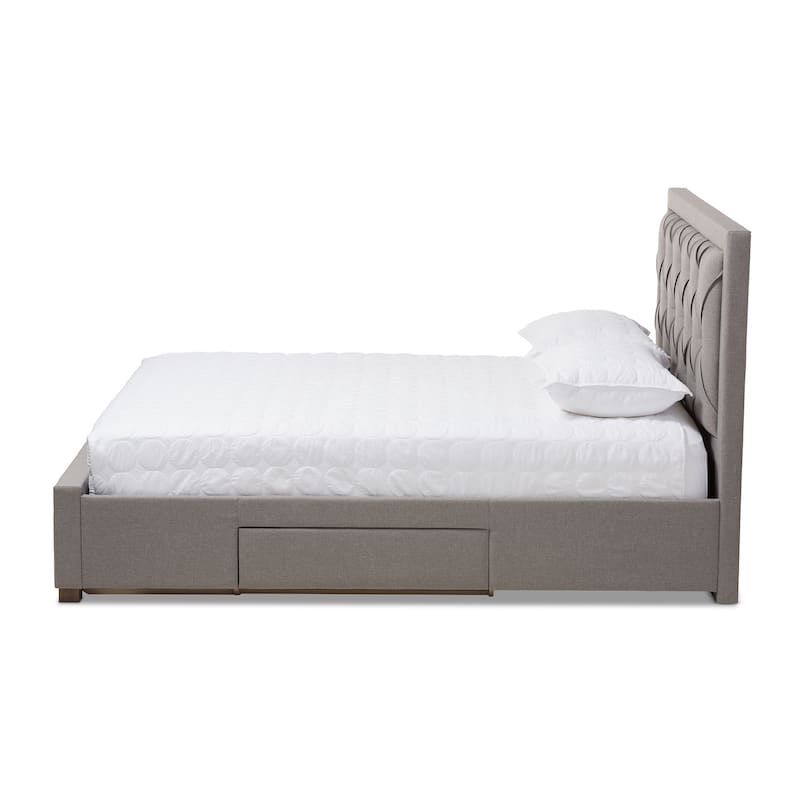 King Size Storage Bed with Headboard - Modern Fabric Upholstered Platform Bed Frame - Grey Bedroom Furniture