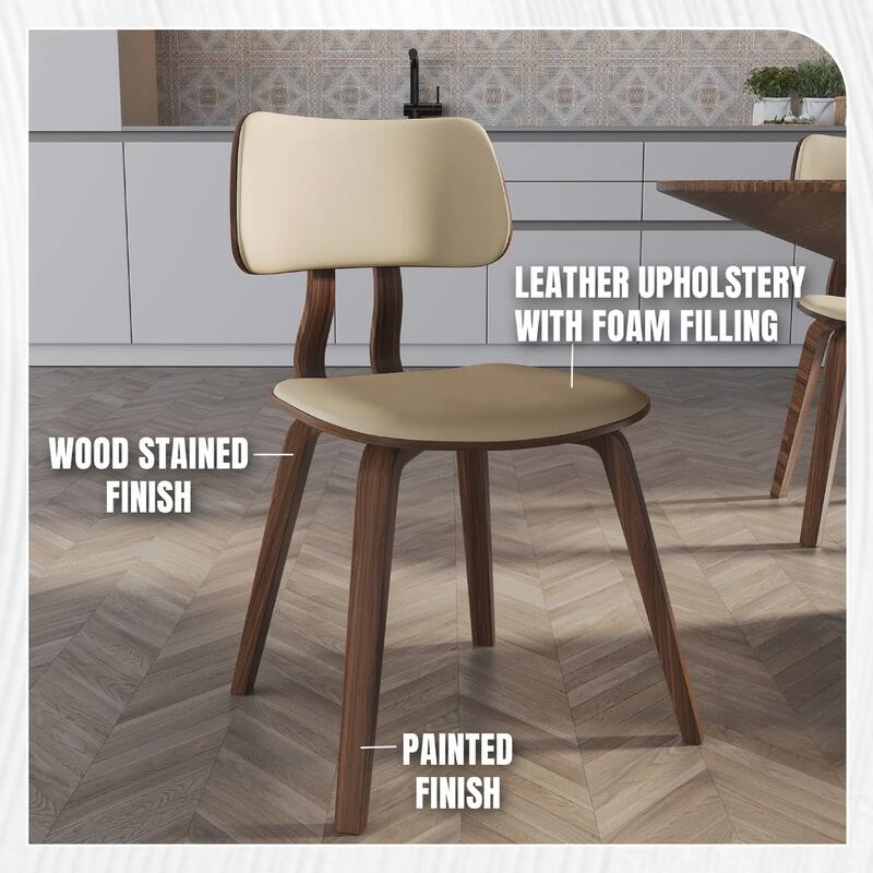 Clivo Leather Dining Chair with Open-Back and Poplar Wood Legs for Kitchen or Dining Room Set of 2
