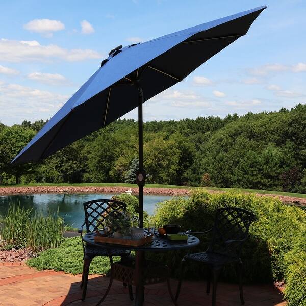 Shop Black Friday Deals On Sunnydaze 9 Navy Blue Outdoor Spun Poly Market Umbrella W Solar Led Light Bars Navy Blue Navy Blue Navy Overstock 28730774