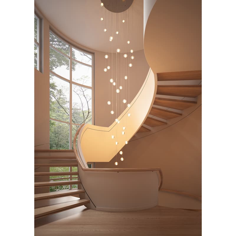 Modern Crystal Ball Long Raindrop Chandelier for Entrance Foyer Staircase - 36-Light: 39.4"