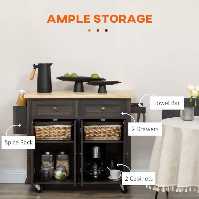 Modern Rolling Kitchen Island Cart - Brown Oak