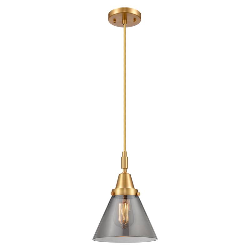 Innovations Lighting Downtown Urban - Caden Cone - 1 Light 8" Cord Hung Mini Pendant - Satin Gold/Light Smoke Shade