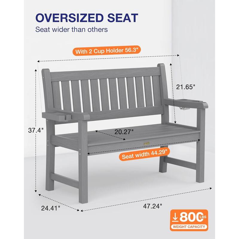 WINSOON All-Weather HIPS Outdoor Garden Bench, 56" Adirondack Outdoor Patio Bench