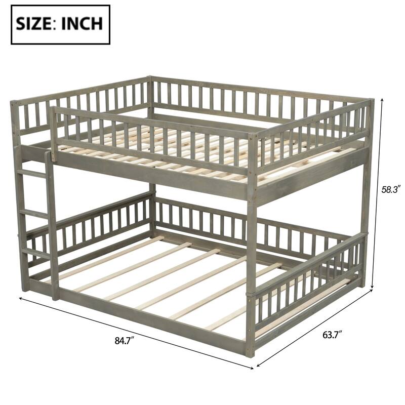 GDFStudio - Solid Wood Queen over Queen Bunk Bed with Ladder & Guardrails