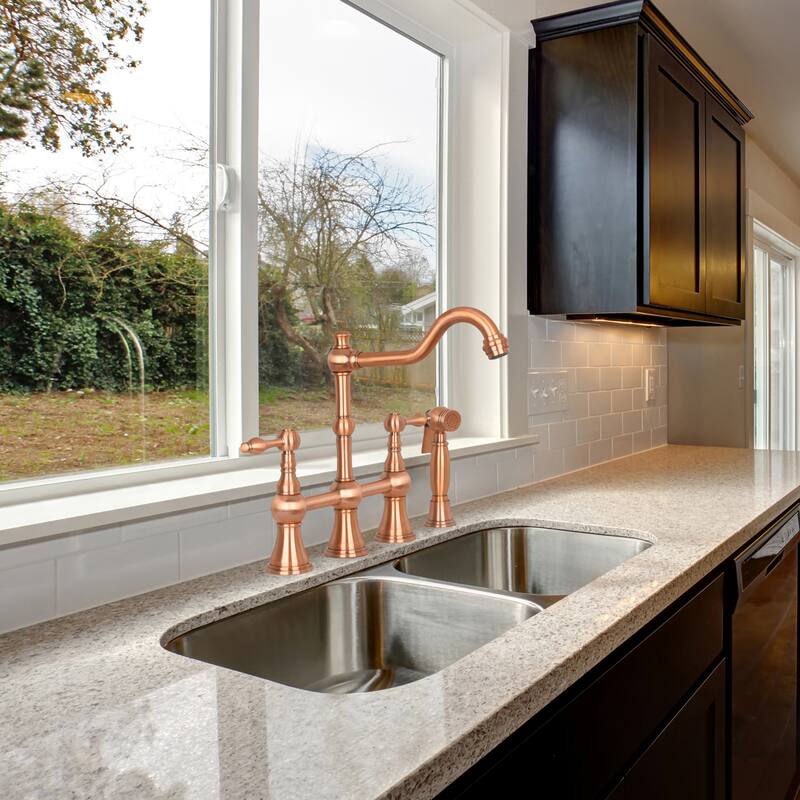 Two-Handles Bridge Kitchen Faucet with Side Sprayer
