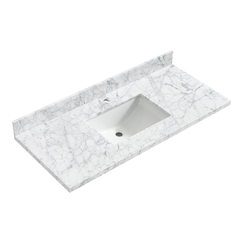 Zevio Natural Marble Vanity Top in Carrara White with Ceramic Sink