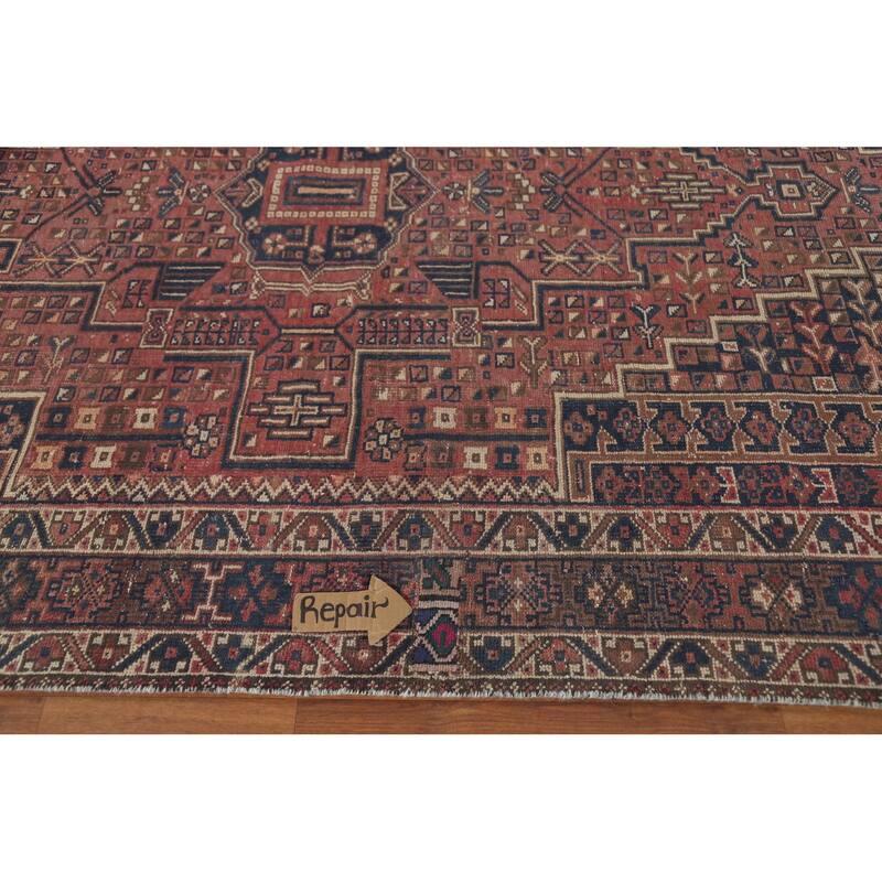 Geometric Sirjan Persian Vintage Area Rug Handmade Wool Carpet - 6'7"x 9'7"