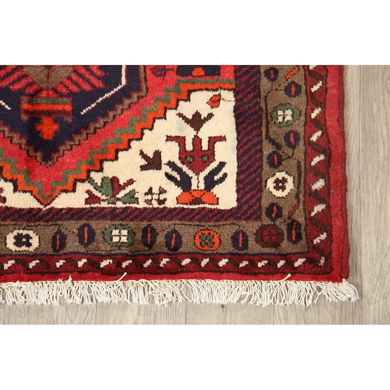 Geometric Persian Hamedan Area Rug Wool Hand-knotted Kitchen Carpet - 3'2" x 4'7"