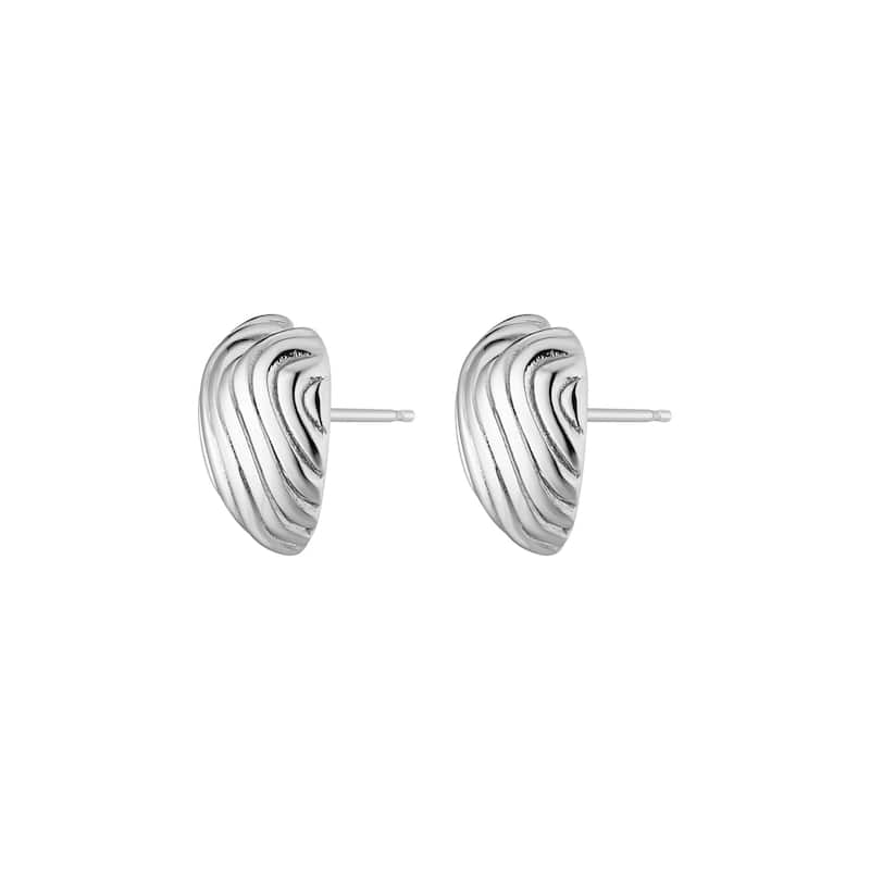 Au Naturale Sterling Silver Rhodium Plated Domed Heart Stud Earrings