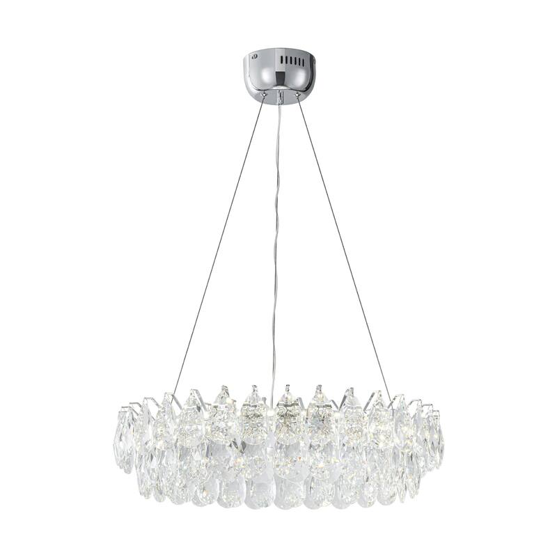 Modern Glam Chrome Round Crystal LED Chandelier for Dining Room - 23.6 in. W x 86.6 in. H