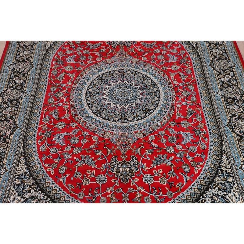 Red Medallion Kashan Turkish Area Rug Machine Made Traditional Carpet - 9'7" x 13'2"